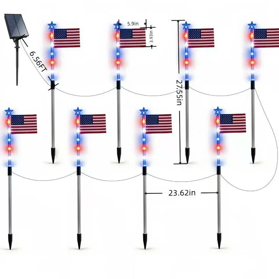 8-Piece Solar American Flag Light Set