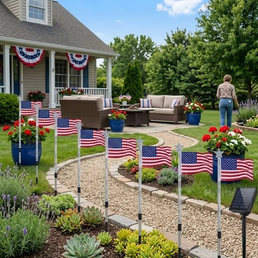 8-Piece Solar American Flag Light Set