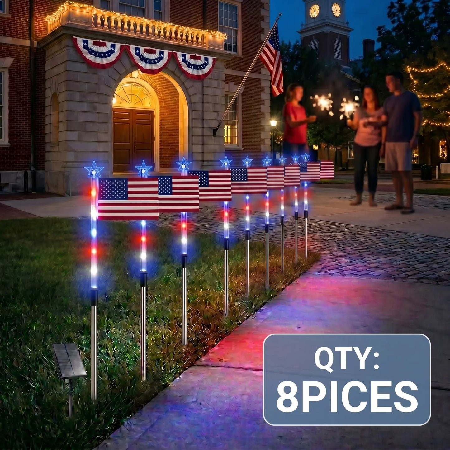 8-Piece Solar American Flag Light Set