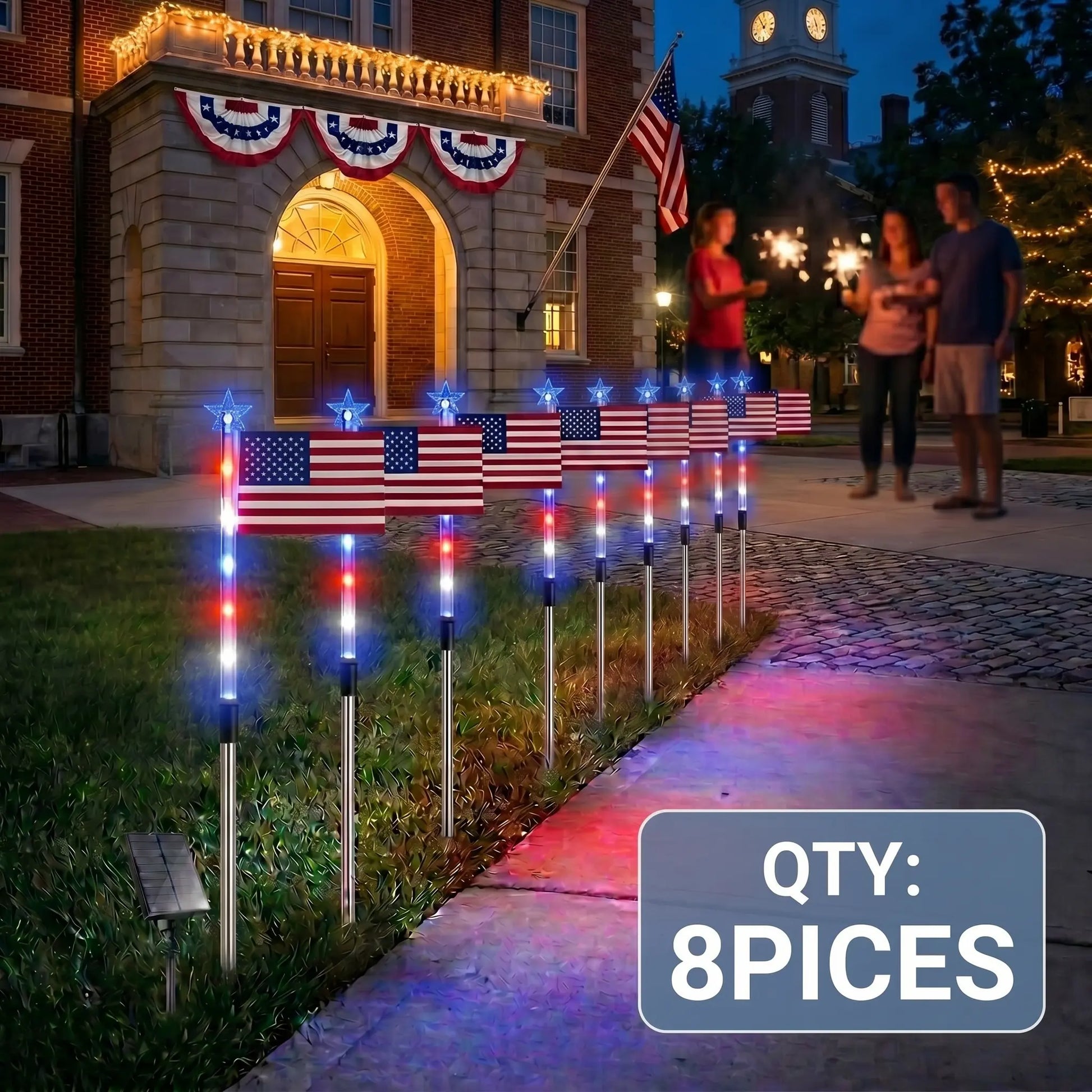 8-Piece Solar American Flag Light Set