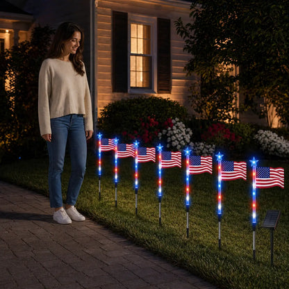 8-Piece Solar American Flag Light Set