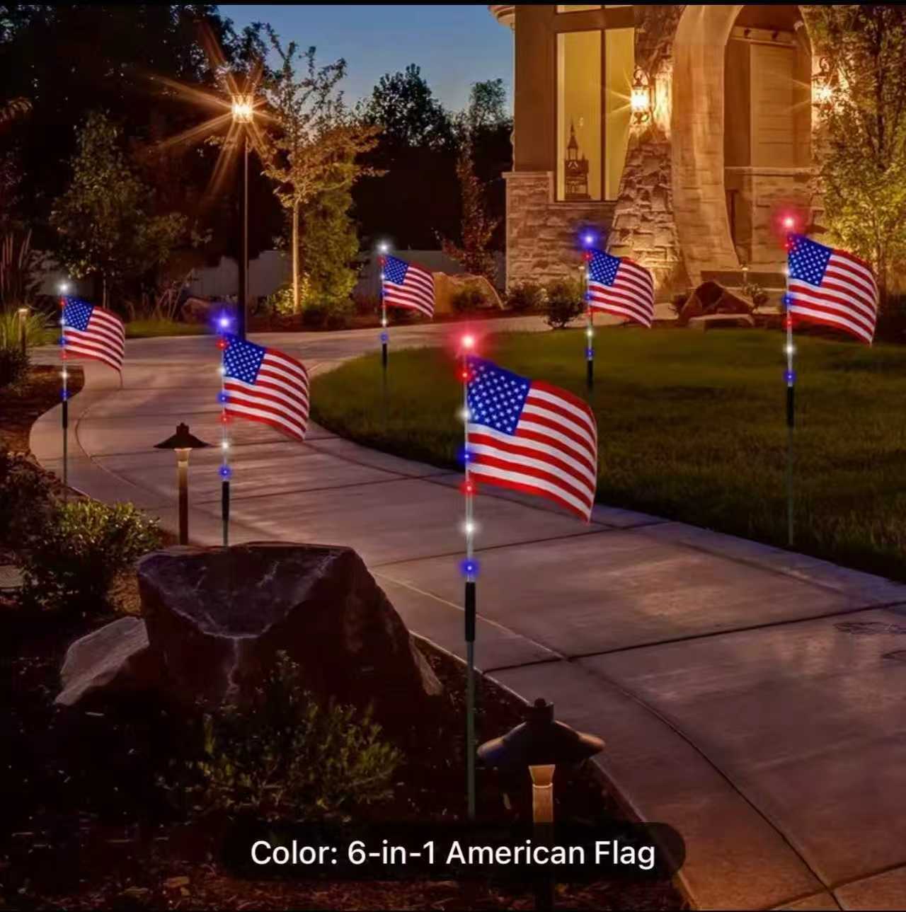 8-Piece Solar American Flag Light Set