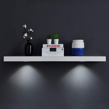 White 48-Inch Wall-Mounted Floating Shelf with Touch-Sensing Battery-Powered LED Light for Display in Entrances, Living Rooms, Bedrooms, Kitchens, and Bathrooms
