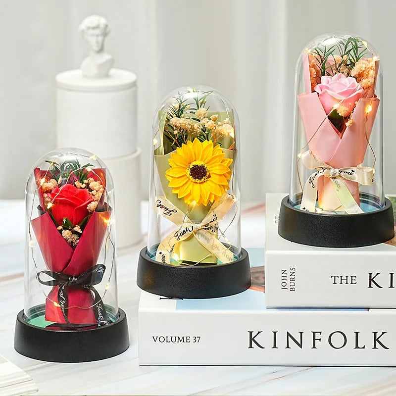 Everlasting Rose LED Glass Dome Bouquet