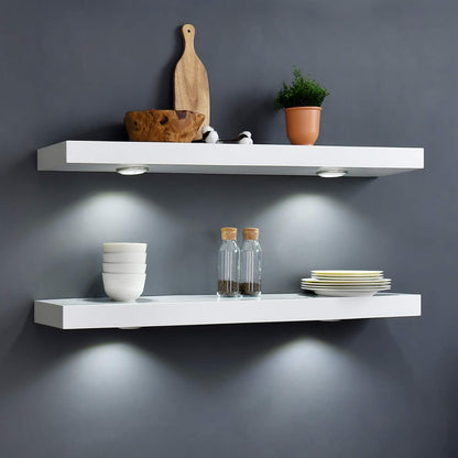 White 48-Inch Wall-Mounted Floating Shelf with Touch-Sensing Battery-Powered LED Light for Display in Entrances, Living Rooms, Bedrooms, Kitchens, and Bathrooms